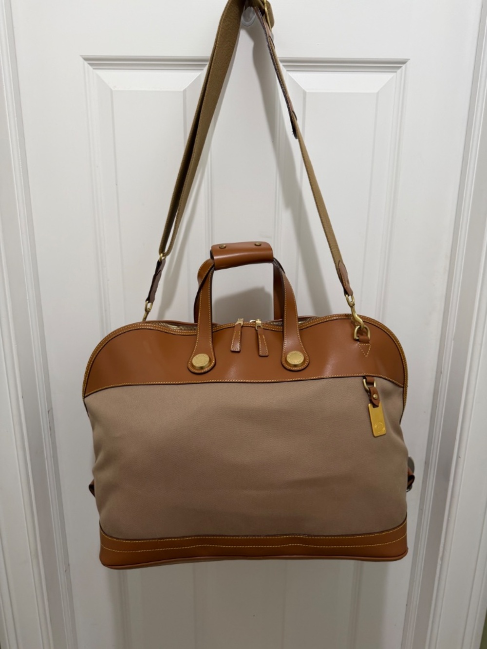 Vintage Dooney & Bourke Cabriolet Weekend Duffle Bag Brown Leather 17"×9"x 15"